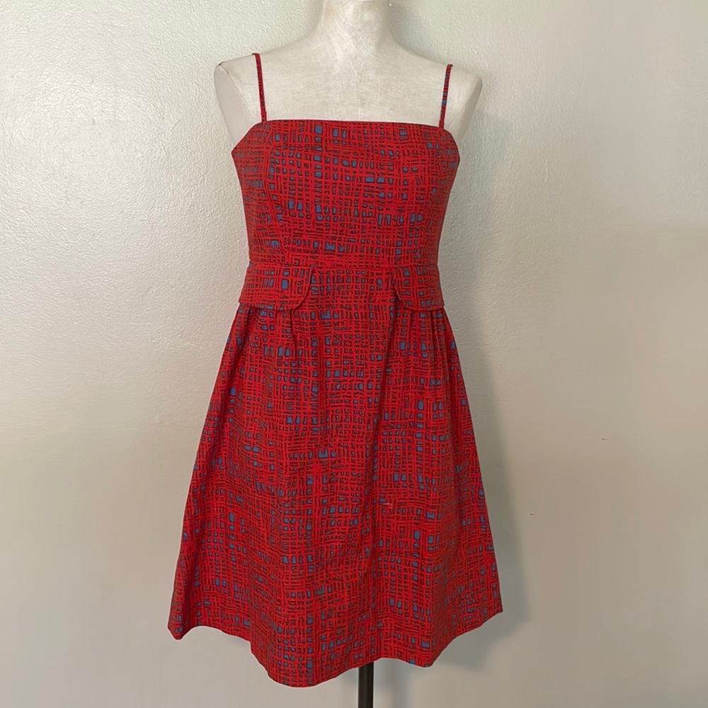Anthropologie Red and Blue Patterned Dress